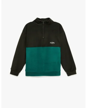 Bluza de trening din fleece cu fenta cu fermoar, Verde/Negru
