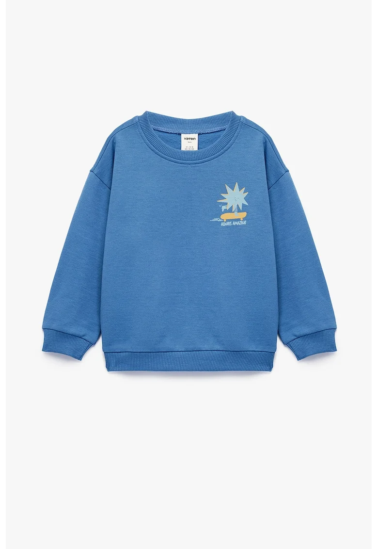 Bluza de trening cu decolteu la baza gatului si maneci cazute, Albastru