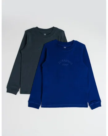 Set de bluze de bumbac cu broderie logo - 2 piese, Verde/Bleumarin