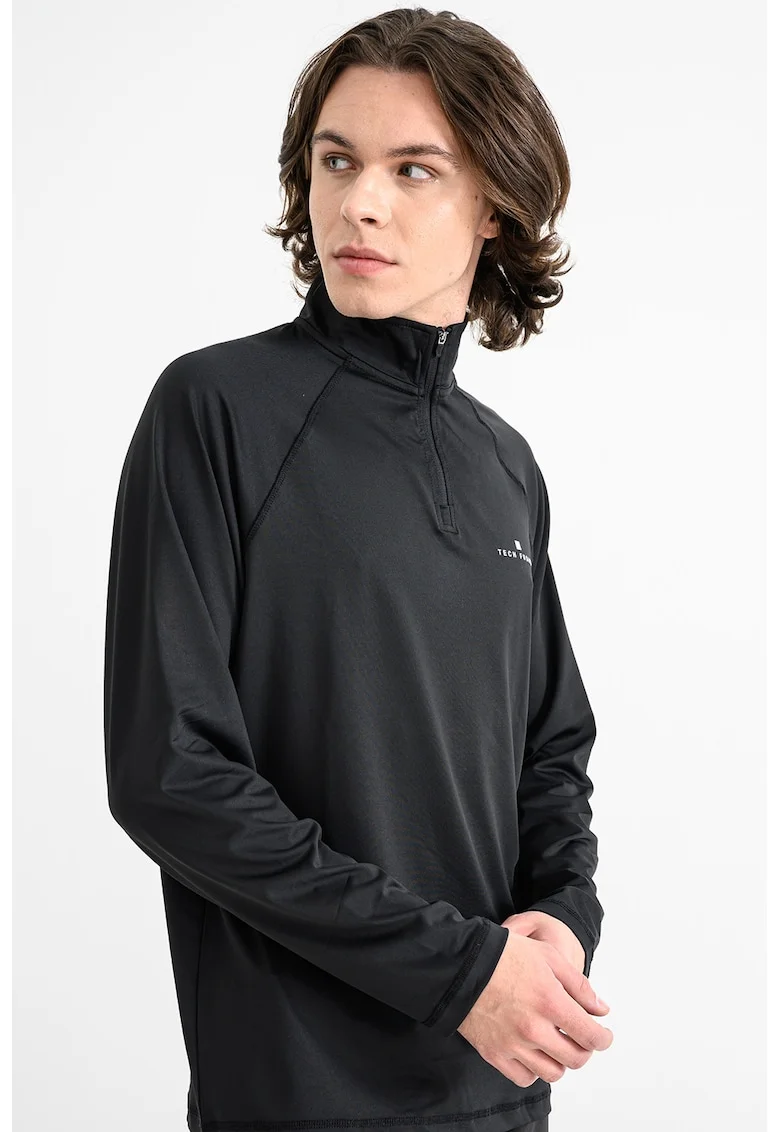 Bluza slim fit cu model text, Negru