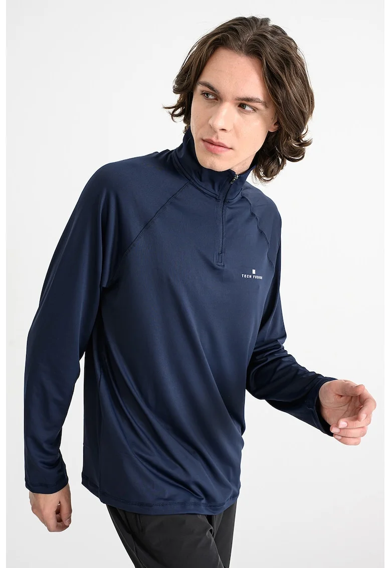Bluza slim fit cu model text, Bleumarin