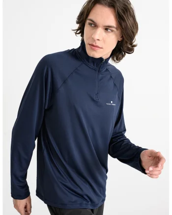 Bluza slim fit cu model text, Bleumarin