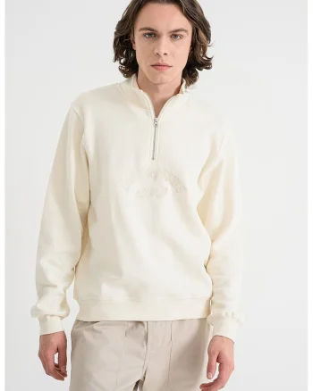 Bluza de trening cu fenta cu fermoar Bleecker, Crem