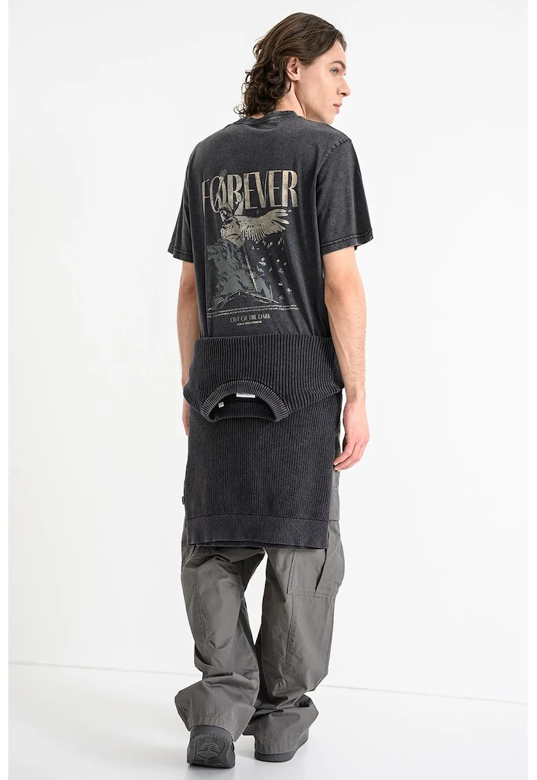 Tricou de bumbac organic cu imprimeu pe partea din spate, Gri/Galben/Negru stins