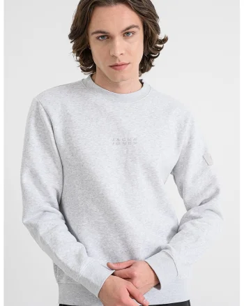 Bluza de trening lunga cu decolteu la baza gatului, Gri deschis melange