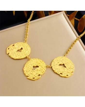 Colier auriu, din otel inoxidabil, suflat cu aur 18k, cu piese ovale, texturate, Roselina C5