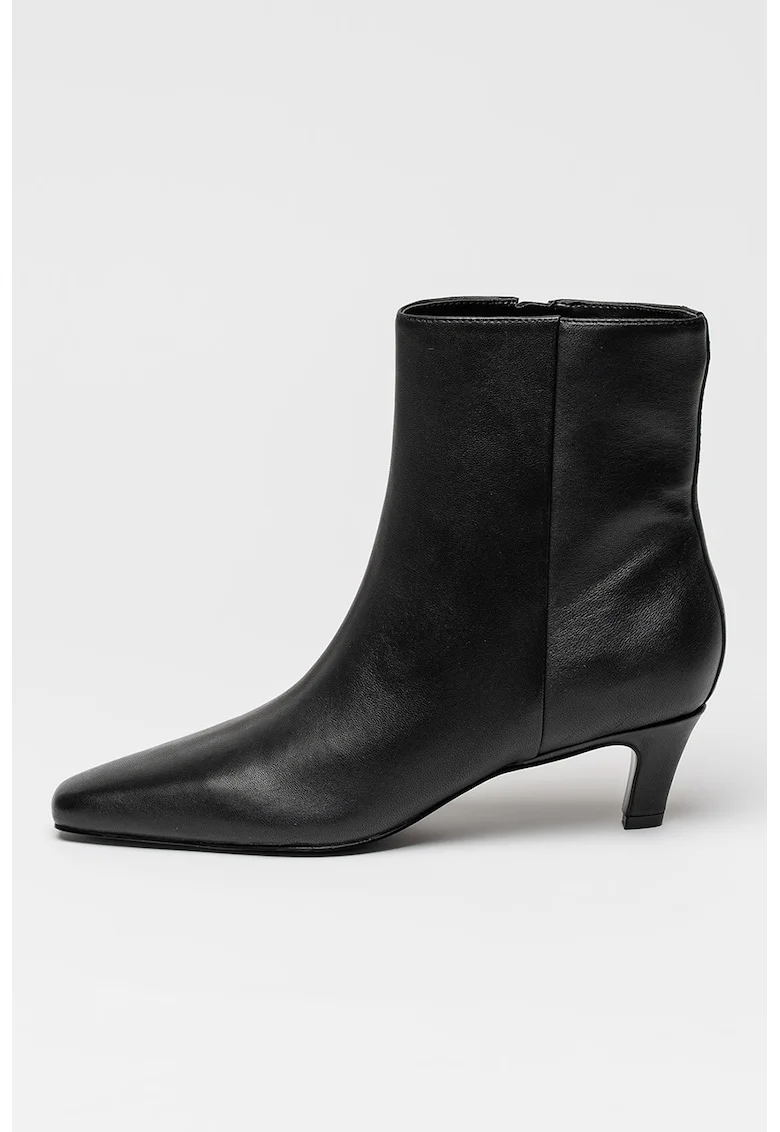 Botine de piele cu varf migdalat, Negru