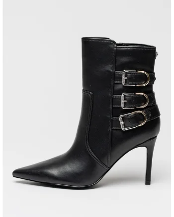 Botine de piele ecologica cu toc, Negru