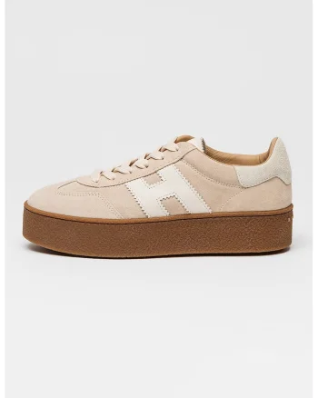 Pantofi sport flatform de piele intoarsa, Alb fildes/Bej