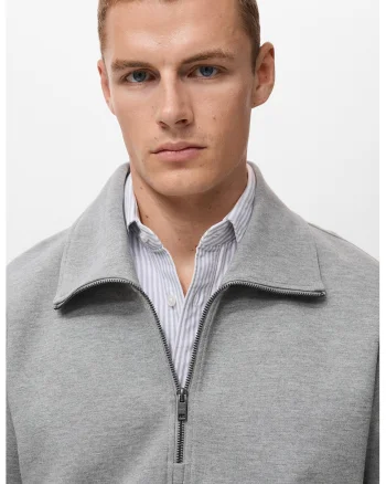 Bluza de trening cu fermoar scurt si model uni, Gri