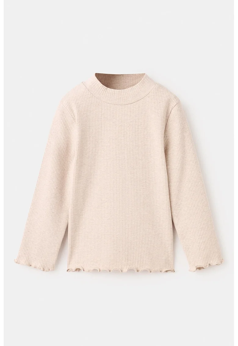 Bluza striata tricotata fin cu terminatii valurite, Piersica