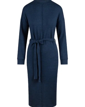 Rochie cu decolteu la baza gatului, model uni si talie medie, Bleumarin