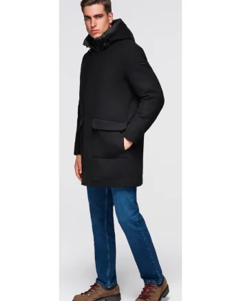 Palton parka din lana cu gluga  OM-COWC-0132, Negru