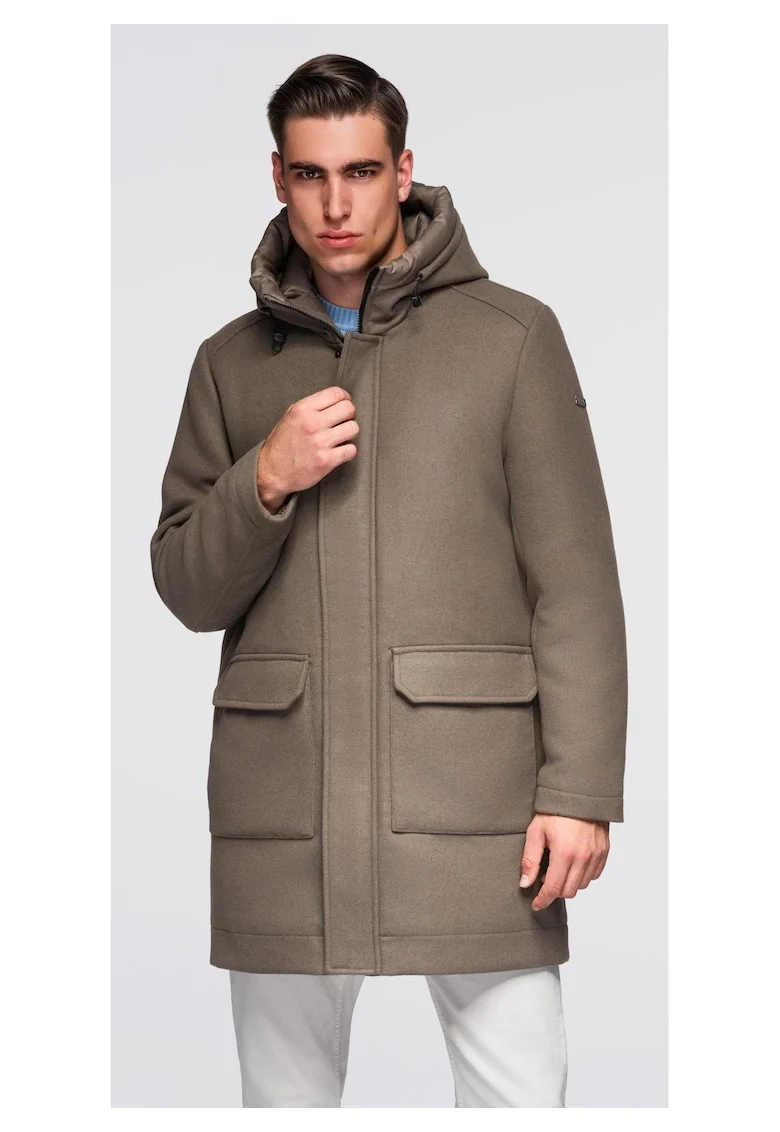 Palton parka din lana cu gluga  OM-COWC-0132, Maro, Maro