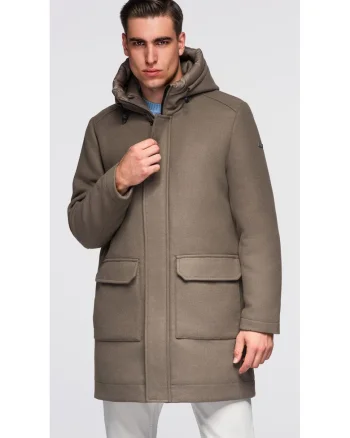 Palton parka din lana cu gluga  OM-COWC-0132, Maro, Maro