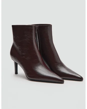 Botine de piele ecologica cu varf ascutit, Maro cognac