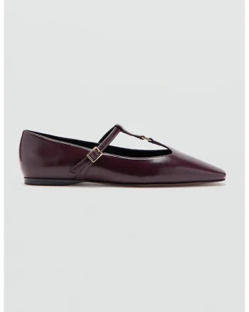 Balerini de piele ecologica cu bareta T, Violet pruna
