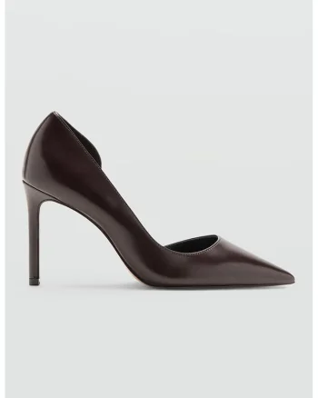 Pantofi de piele ecologica cu varf ascutit, Maro cognac