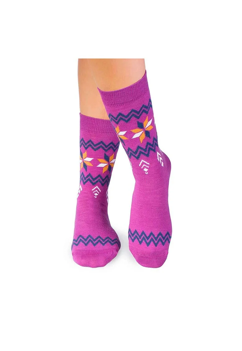 Sosete din Lana cu Fulgi de Zapada Fucsia