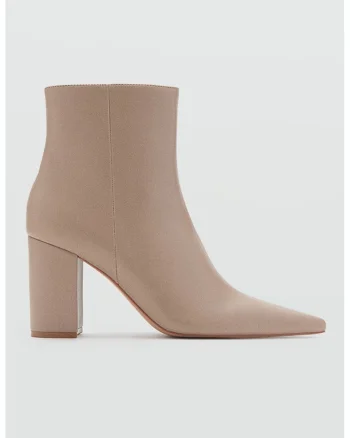 Botine de piele ecologica cu varf ascutit, Bej