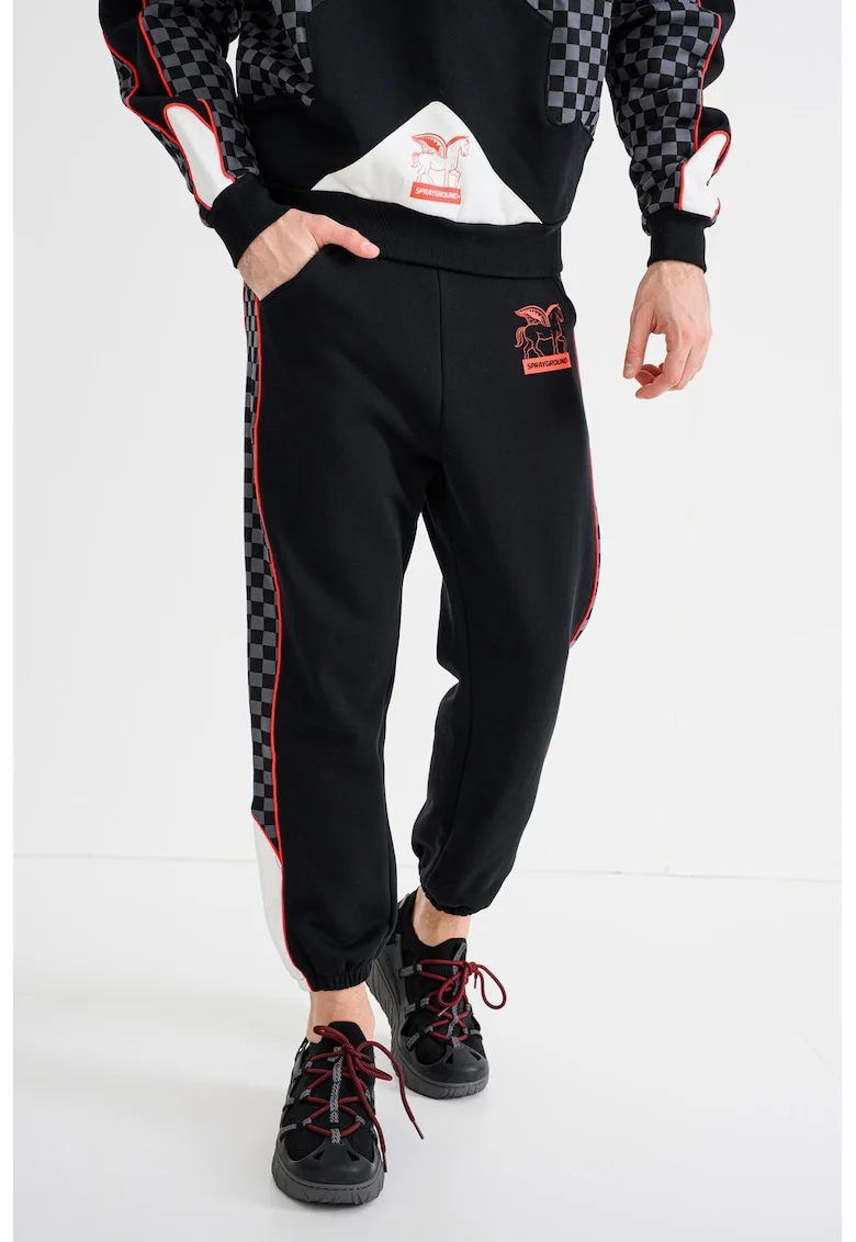 Pantaloni de trening cu imprimeu Triple Decker, Negru/Gri inchis