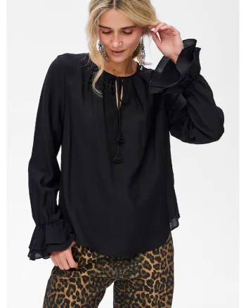 Bluza lejera cu maneci cu volane Louise, Negru