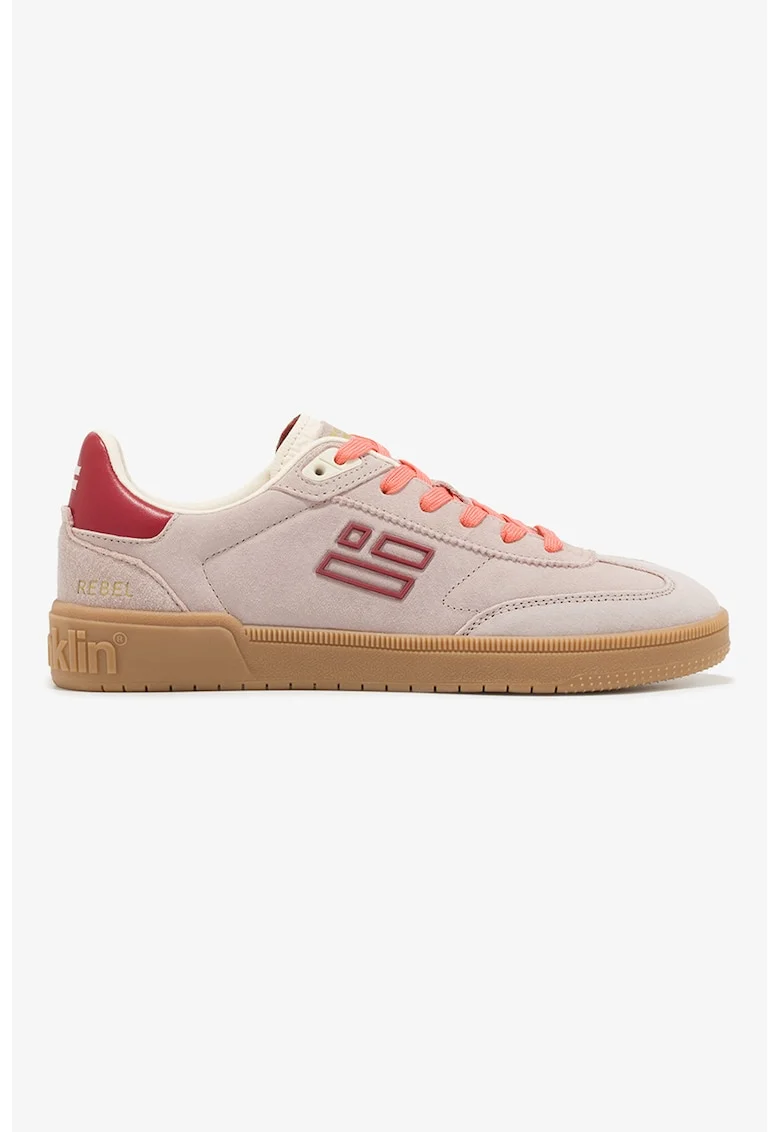 Pantofi sport din piele intoarsa cu detalii constrastante, Visiniu/Roz pal