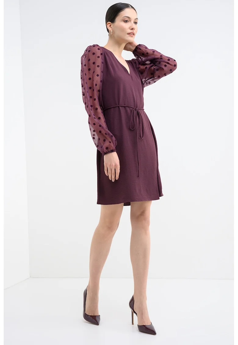 Bluza cu maneci bufante si decolteu in V, Violet tyrian