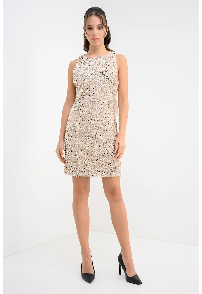 Rochie scurta cu paiete, Auriu/Bej