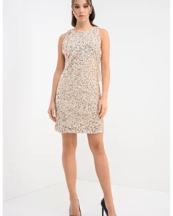 Rochie scurta cu paiete, Auriu/Bej