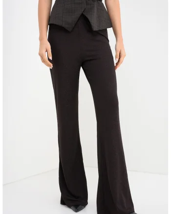 Pantaloni evazati cu aspect stralucitor, Auriu/Maro inchis