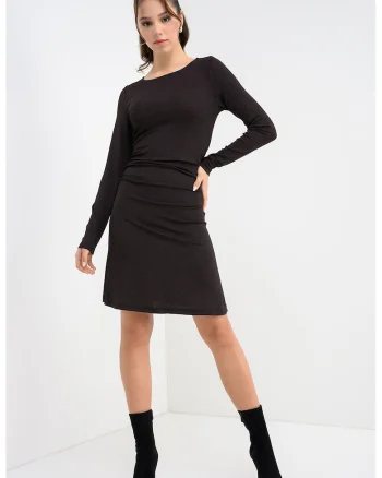 Rochie cu insertii de lurex Kanva, Auriu/Maro inchis