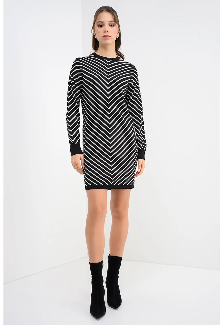 Rochie scurta din amestec de modal, Alb fildes/Negru