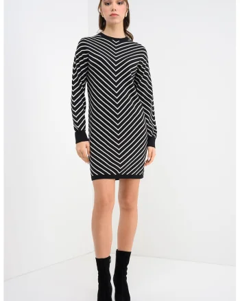 Rochie scurta din amestec de modal, Alb fildes/Negru