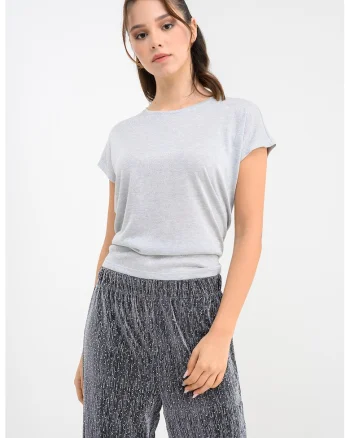 Tricou cu insertii din lurex, Gri deschis/Argintiu