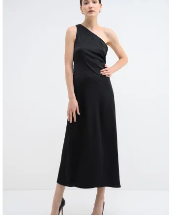 Rochie cu decolteu pe un umar Mollie, Negru