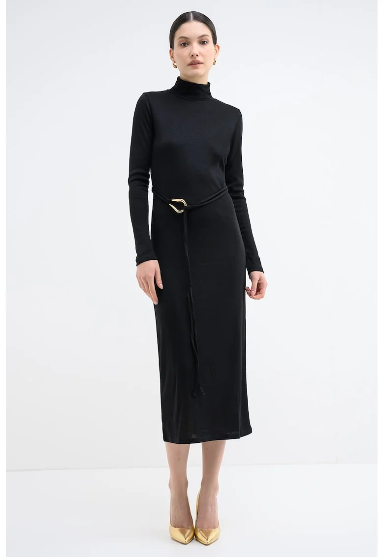 Rochie midi cu un cordon Louisa, Negru