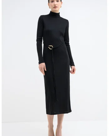 Rochie midi cu un cordon Louisa, Negru