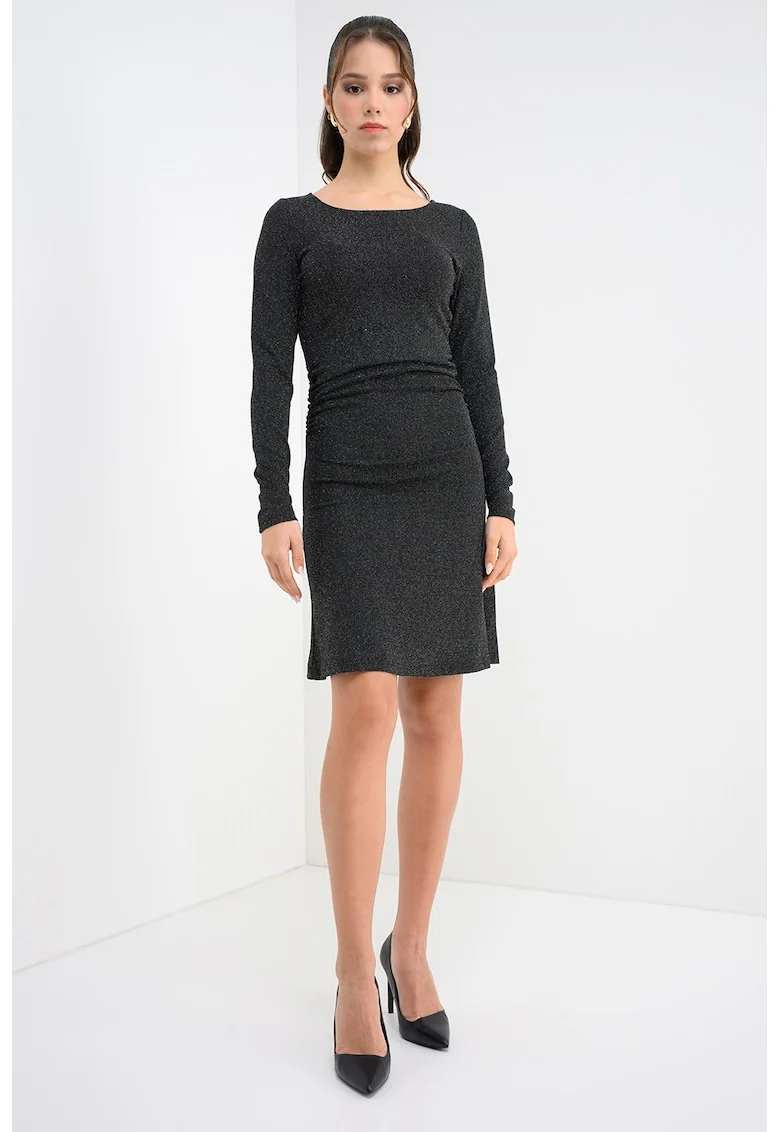 Rochie cu insertii de lurex Kanva, Negru/Argintiu