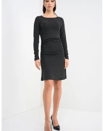 Rochie cu insertii de lurex Kanva, Negru/Argintiu