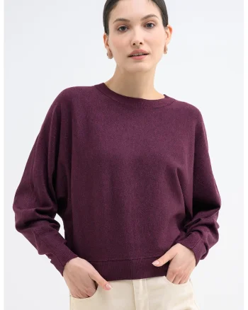 Pulover cu insertii de lurex Happy, Violet tyrian