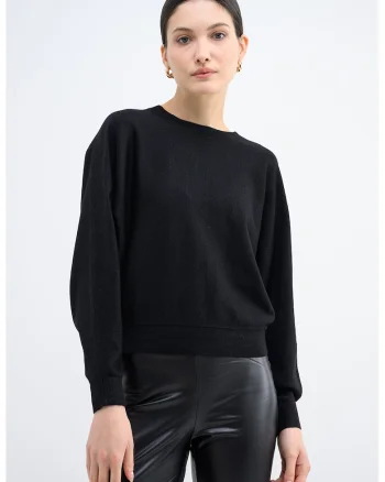 Pulover cu insertii de lurex Happy, Negru/Argintiu
