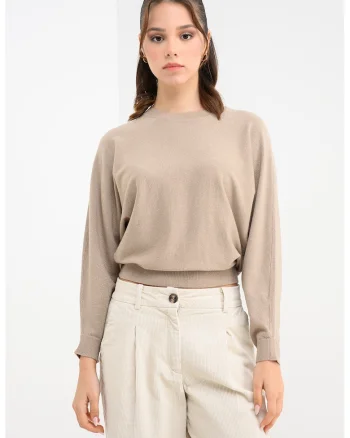 Pulover cu insertii de lurex Happy, Auriu/Bej