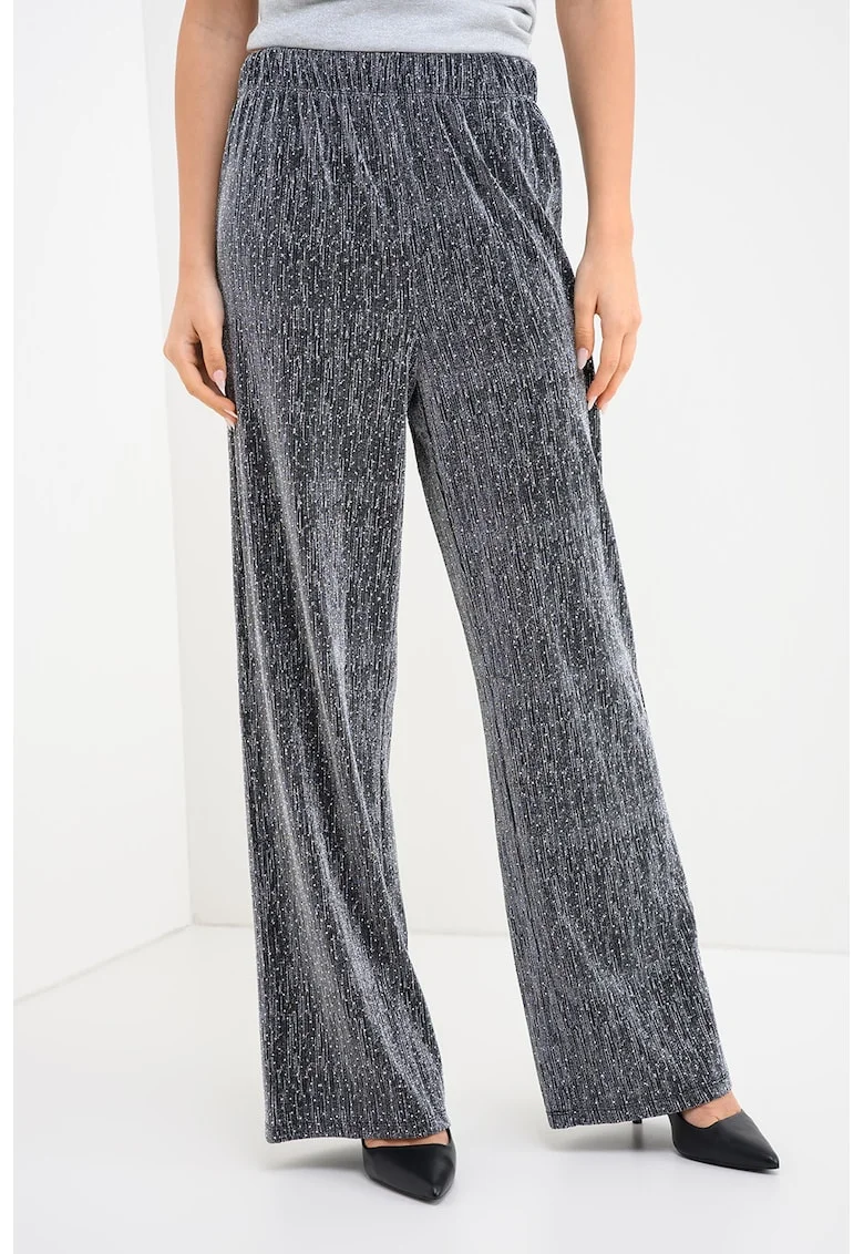 Pantaloni ampli cu insertii stralucitoare Maeve, Negru/Argintiu