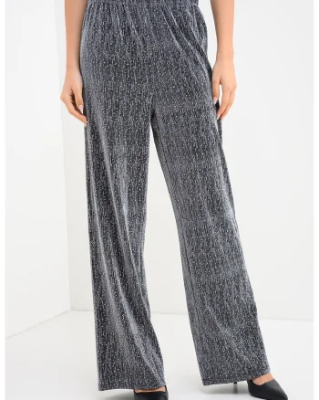 Pantaloni ampli cu insertii stralucitoare Maeve, Negru/Argintiu