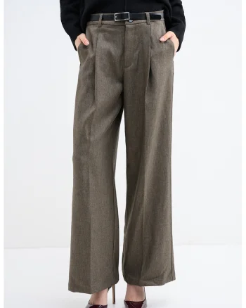 Pantaloni ampli cu pliuri frontale, Negru/Maro