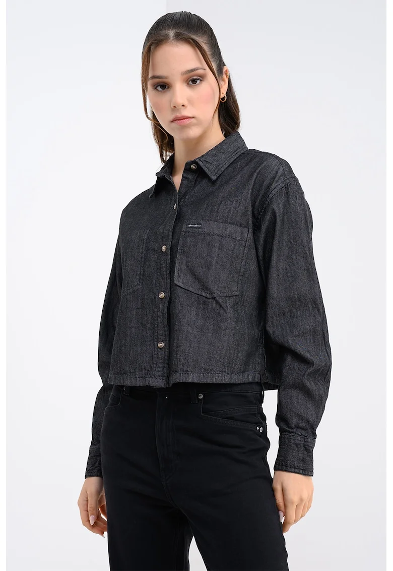 Camasa relaxed fit de denim cu buzunare, Gri antracit