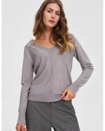 Pulover gri deschis cu fir metalic, Gri