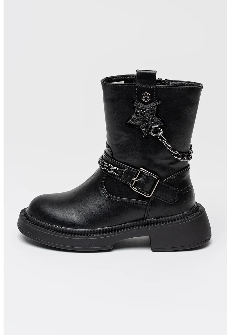 Ghete de piele ecologica cu lant decorativ Brookie, Negru