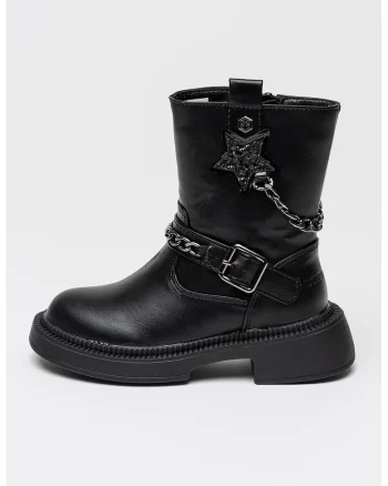 Ghete de piele ecologica cu lant decorativ Brookie, Negru